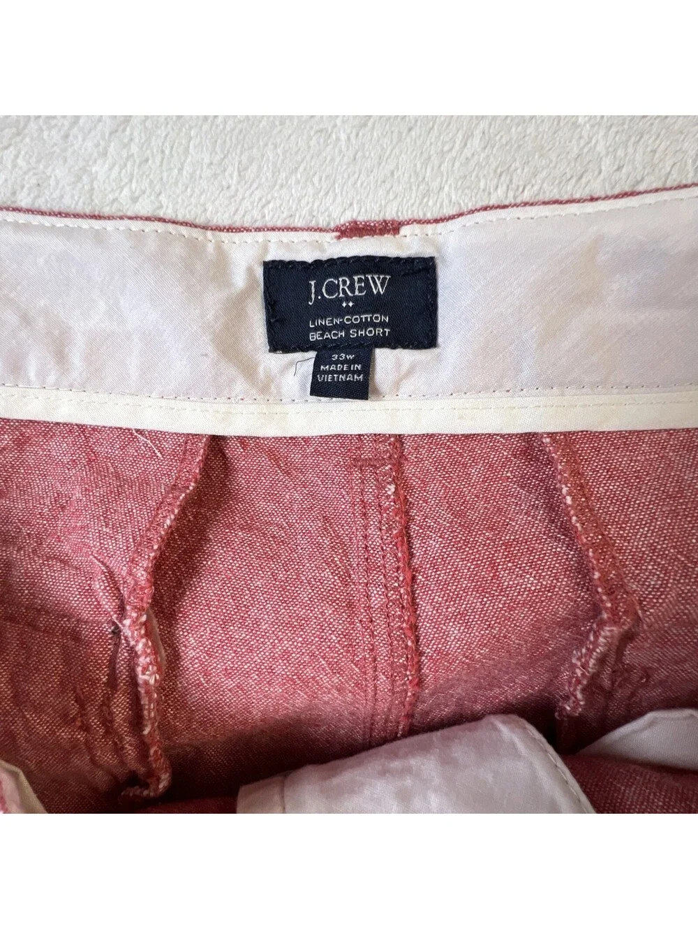 J. Crew Linen Cotton Beach Shorts Mens 33 Red Coastal Preppy 9” Inseam Textured